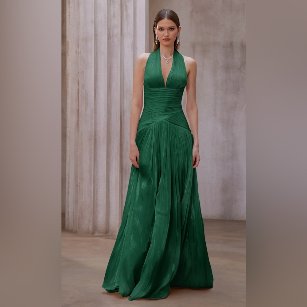 NEW (with tags) Miss Rosier Uranie Emerald Green Gathered Maxi Dress